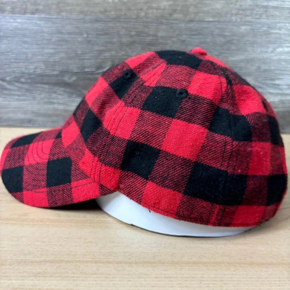 Flannel Hat Cap Strap Back Womens Red Black Plaid‎ Outdoors One Size Adjustable